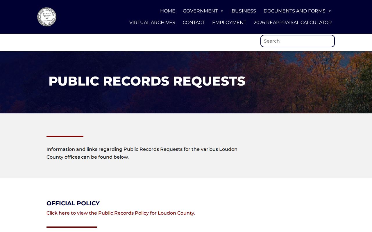 Loudon County warrant records, public records request page