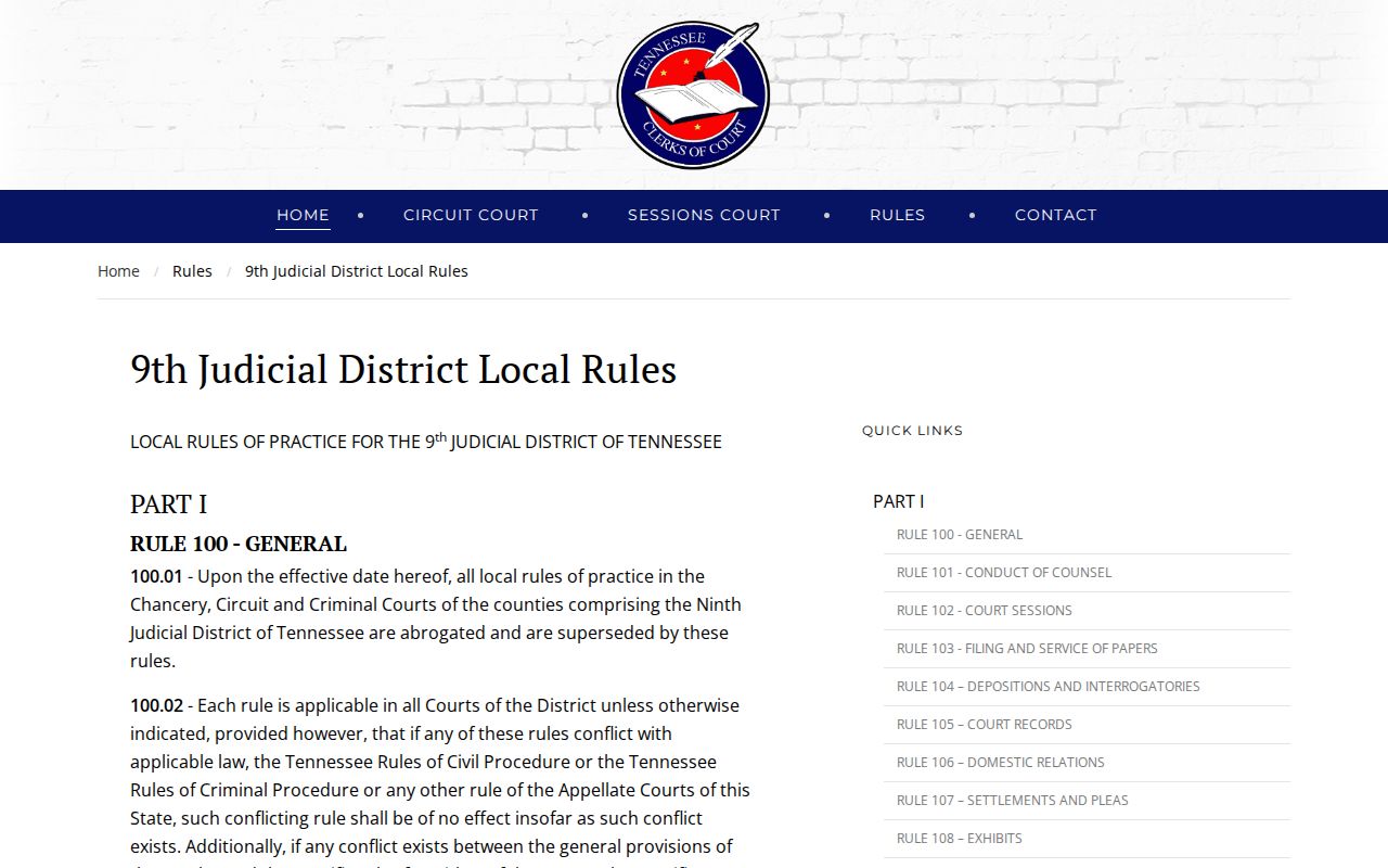 Loudon County warrant search, Ninth Judicial District local rule page