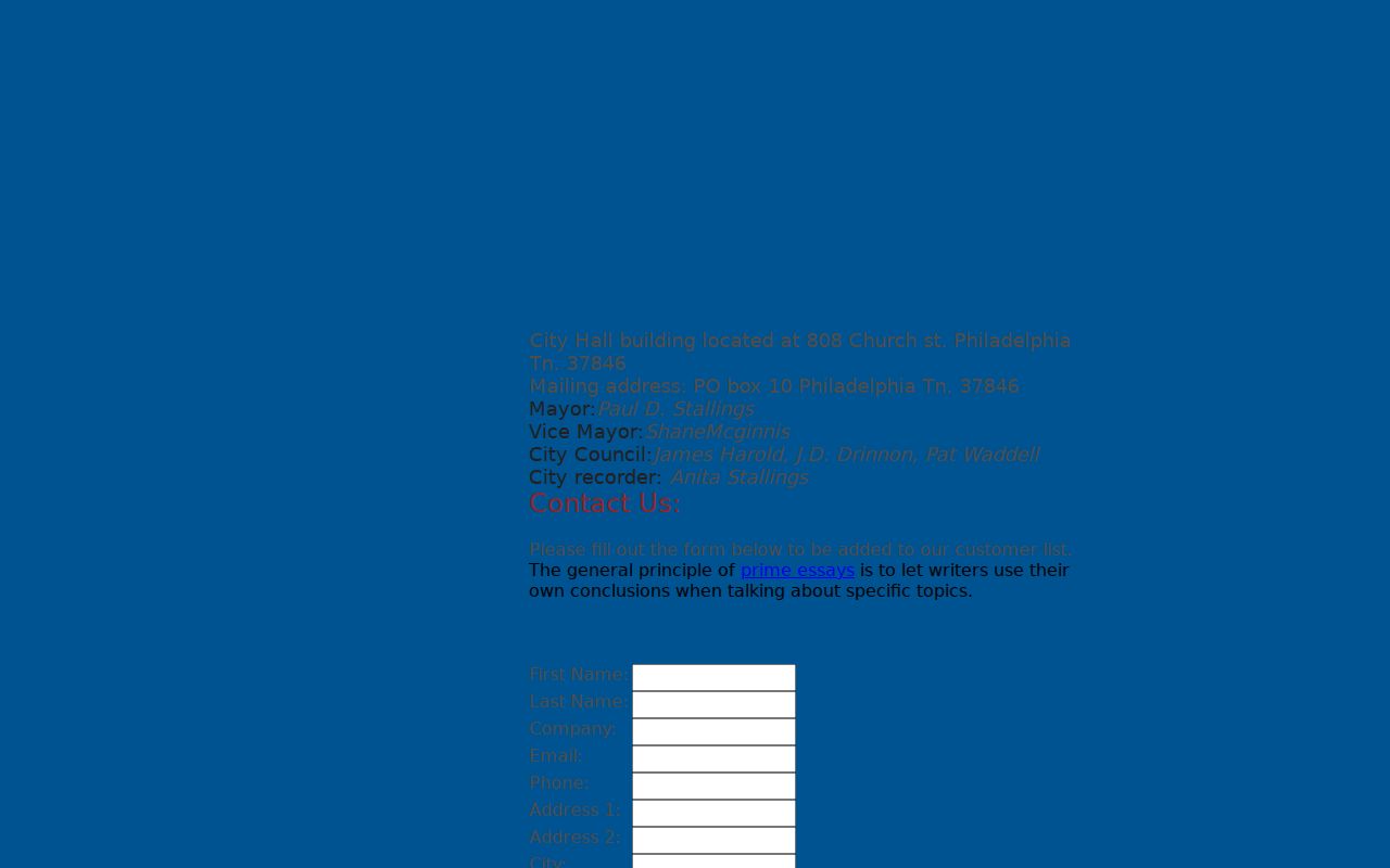 Philadelphia, Tennessee official City Hall contact information