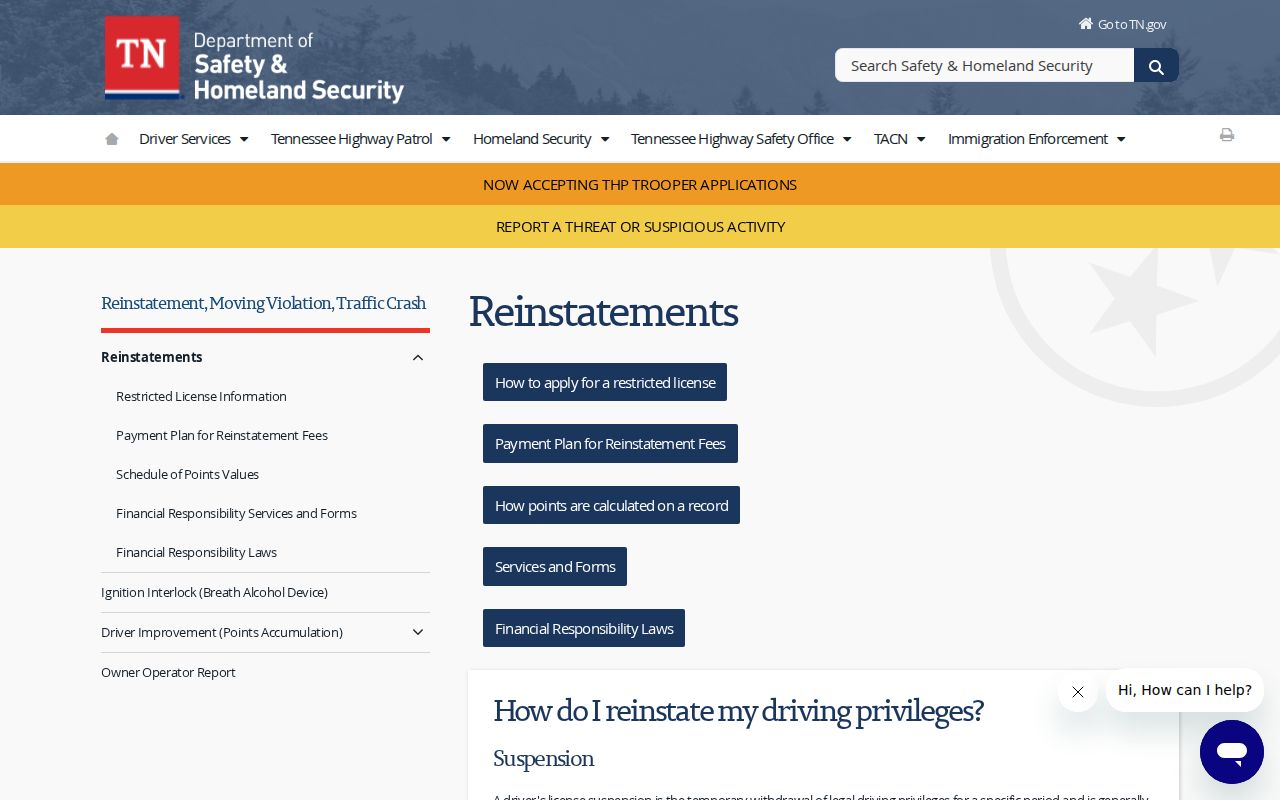 Loudon County traffic warrant context, Tennessee reinstatement information