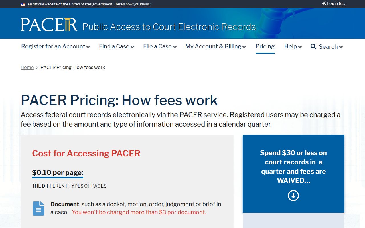 Loudon County warrant records, federal docket access fee information