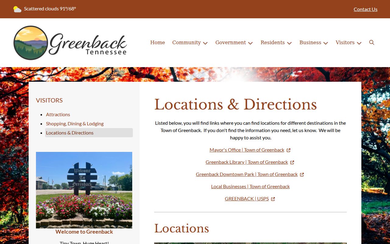 Official Greenback locations and directions page for town facilities